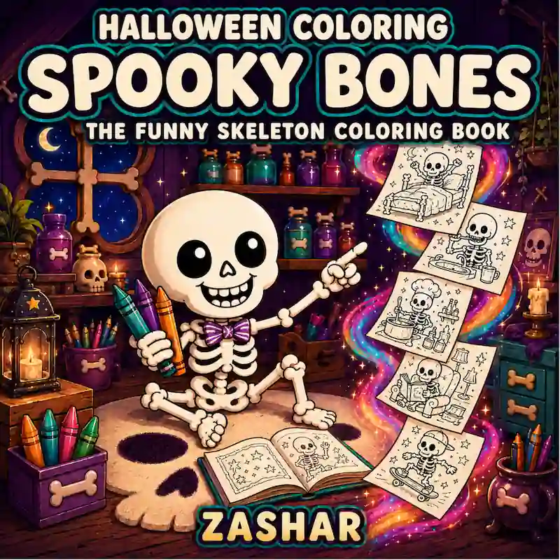 Cover of Halloween Coloring: Spooky Bones: The Funny Skeleton Coloring Book