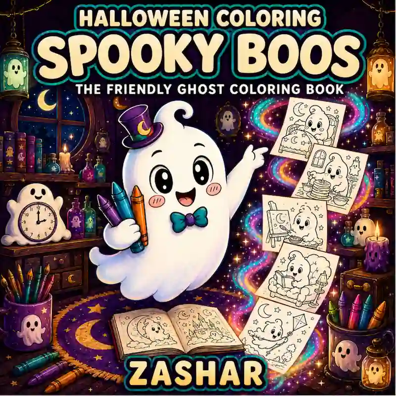 Cover of Halloween Coloring: Spooky Boos: The Friendly Ghost Coloring Book