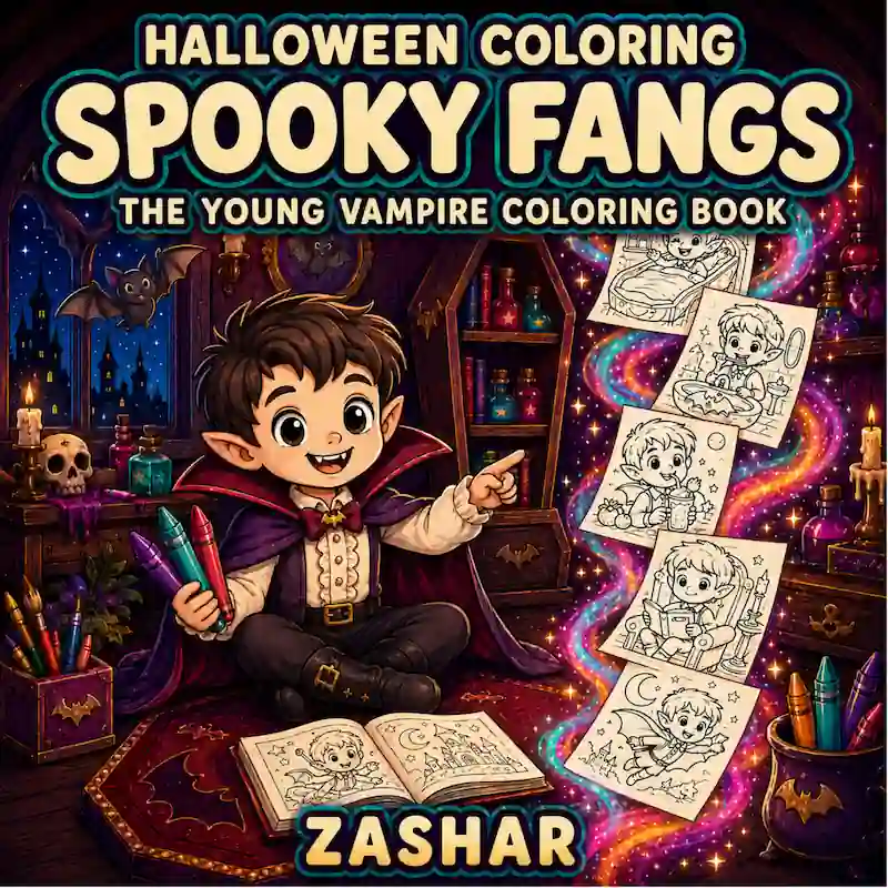 Cover of Halloween Coloring: Spooky Fangs: The Young Vampire Coloring Book