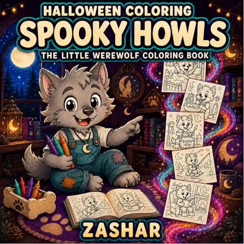 Cover of Halloween Coloring: Spooky Howls: The Little Werewolf Coloring Book