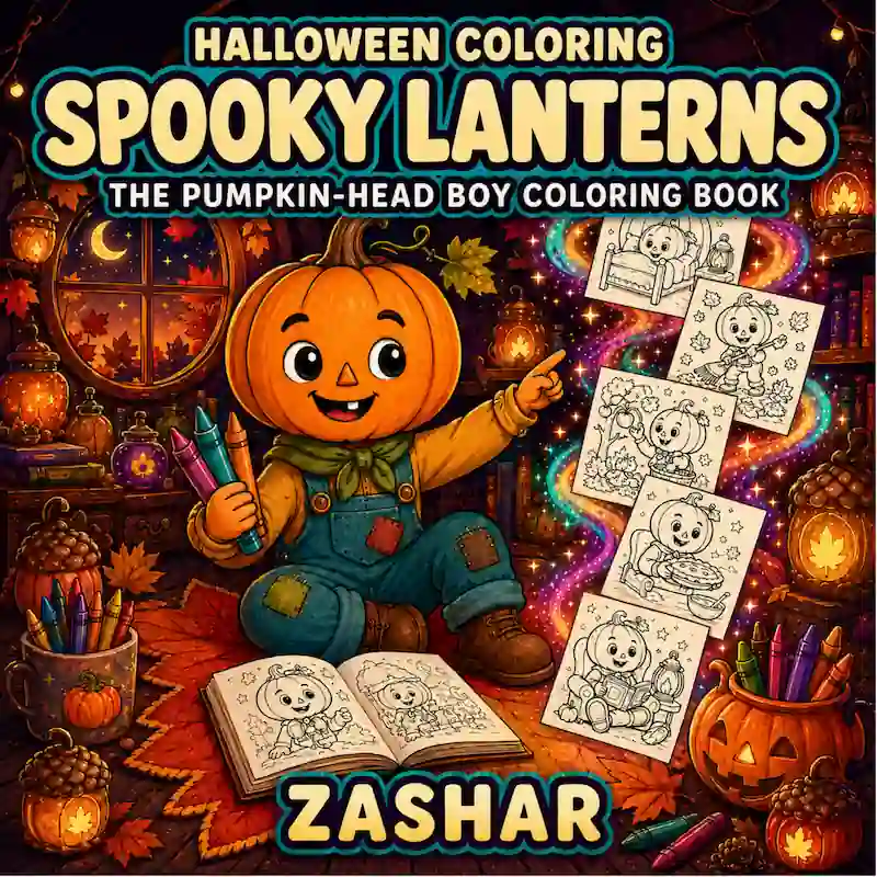 Cover of Halloween Coloring: Spooky Lanterns: The Pumpkin-Head Boy Coloring Book