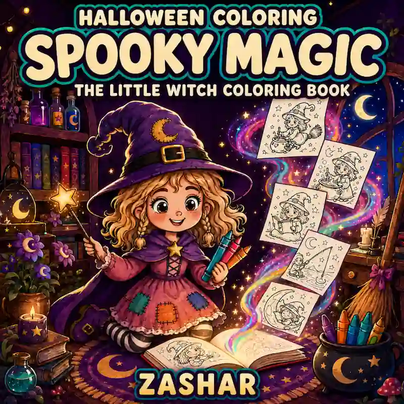 Cover of Halloween Coloring: Spooky Magic: The Little Witch Coloring Book