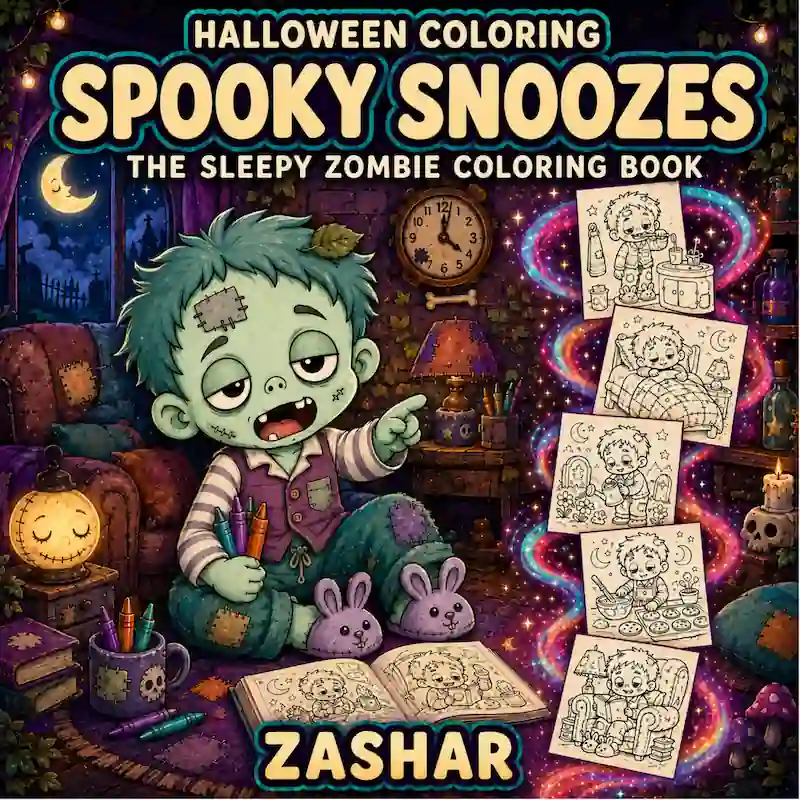 Cover of Halloween Coloring: Spooky Snoozes: The Sleepy Zombie Coloring Book