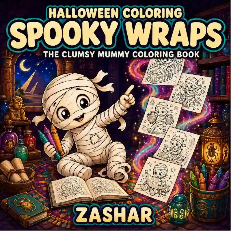 Cover of Halloween Coloring: Spooky Wraps: The Clumsy Mummy Coloring Book